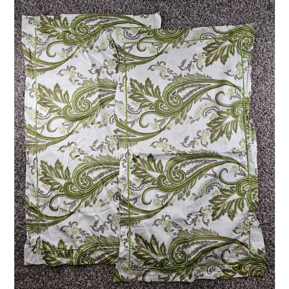 Schweitzer Linens Set of 2 King Size Pillow Shams Green Brown Paisley Print